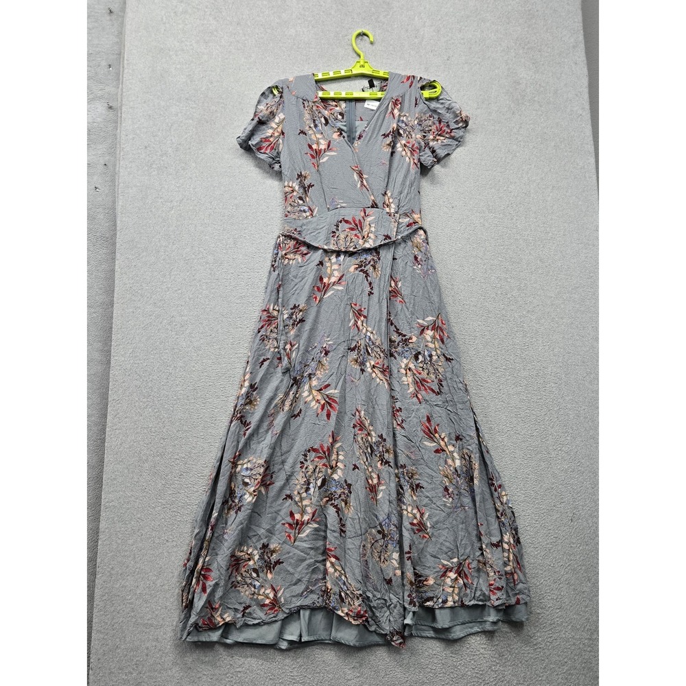 Lulus Women Dress M Fiorire Slate Blue Floral Print Wrap Maxi Romantic Lined